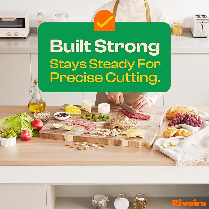 Riveira Acacia Wood Cutting Board – Gourmet Acacia Grandeur: 24 x 18 Wooden Cutting Board – Natural Wooden Cutting Boards For Kitchen Decorative – Innovative Juice Grooves Acacia Wooden Chopping Board