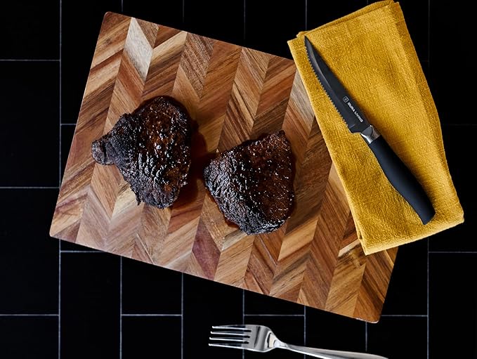 DURA LIVING Steak Knives, Steak Knives Set of 4, Nonstick Titanium High Carbon Stainless Steel Serrated Steak Knife, Soft Grip Handle, With Sheaths, Black Knife Set