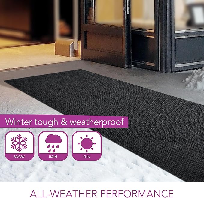 iCustomRug Entryway Door Mat – 4x6ft Black, Indoor/Outdoor, Non-Slip Rubber Backing, Low-Profile All-Weather Carpet, Non-Shedding & Easy Care, Entryway Mat Ideal for High Traffic Areas