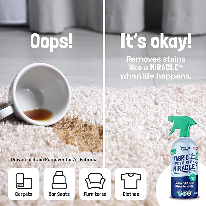 Sunny & Honey Upholstery Cleaner for Furniture - Carpet Stain Remover Spray - 32 Oz, Mint Scent - Pet & Baby Safe Fabric Cleaner