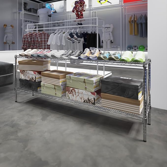 14" Deep x 72" Wide x 27" Height Wire Shelving Kit | 2-Tier | NSF Commercial Storage Rack Unit