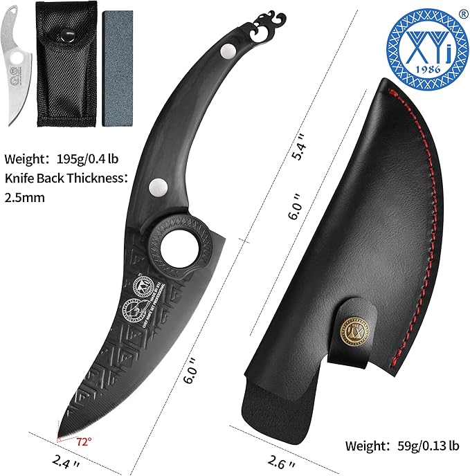 XYJ Authentic Since 1986, FULL TANG 6 Inch Boning Knife With Sheath, Stainless Steel Deboning Meat Cleaver for Meat Cutting, Vegetable Kitchen Knife for Outdoor Camping