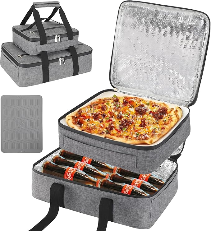 Insulated Casserole Carrier for Hot or Cold Food, Fits 8"-15" Baking Dish,Thermal Food Carrier Bag, Lasagna Lugger Tote for Potluck Parties/Picnic/Cookouts/Lunch, Grey,2 Pack