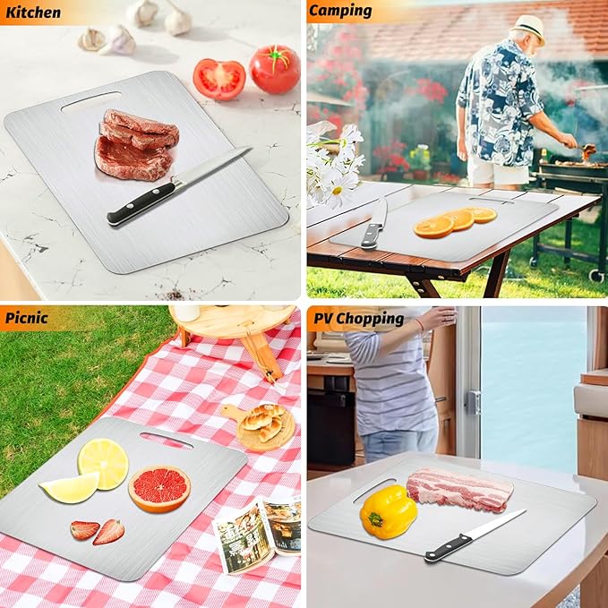 Titanium Cutting Board, Stainless Steel Cutting Board for Kitchen Dishwasher Safe, Double Sided Food-Grade Chopping Board with Peeler and Anti-slip Mat (15"L x 11"W)