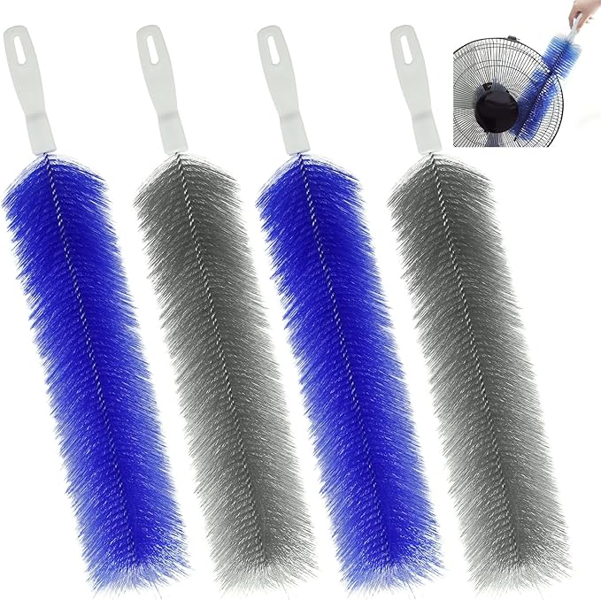 4 Pcs Cobweb Duster, Bendable Fan Cleaner Brushes Set Reusable, Plastic Microfiber Duster for Air Conditioning Shutters,Ceiling Fan, Blades, Curtains,Air Vents(Blue,Gray)