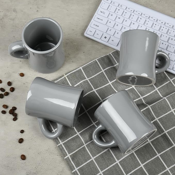 11oz White Diner Coffee Mug Set of 4 Ceramic Mugs Great for Kitchen Set, Travel, and Hot Tea (Grey)