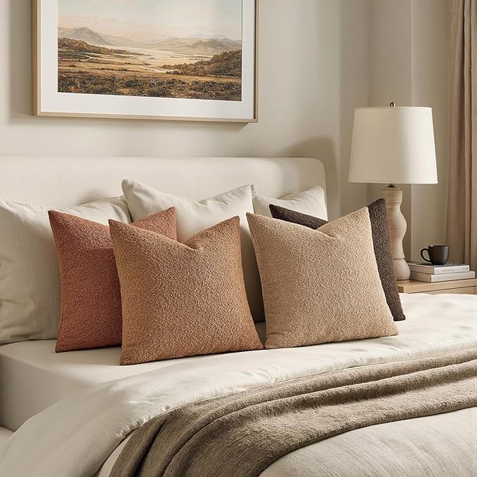 MIULEE Pack of 4 Decorative Textured Boucle Throw Pillow Covers 18x18 Inch Rustic Accent Solid Pillow Cases Soft Couch Cushion Covers for Modern Farmhouse Boho Chair Sofa Bed Livingroom Home Decor