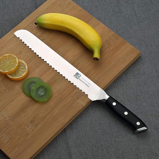 Qin Dynasty Series Bread Knife Pro Kitchen Knife 10 Inch Serrated Edge Cake Knife High Carbon German Stainless Steel Sharp knife with Ergonomic Handle