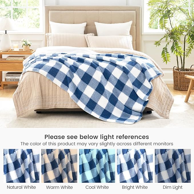 Cozy Bliss Luxury Sherpa Throw Blanket for Couch, Premium Reversible Buffalo Plaid Thick Throw, Warm Cozy Soft Blanket for Home and Gifts (Navy Blue, 60" x 80")