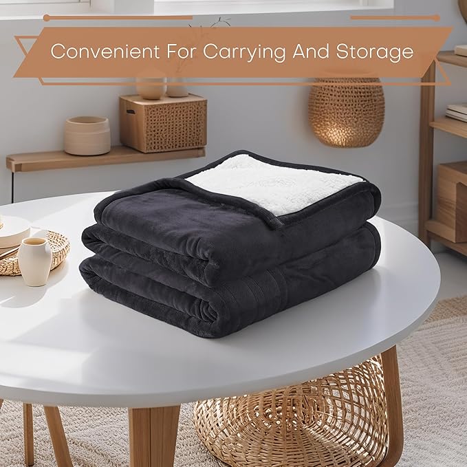 Electric Heated Blanket Full Size 72"x84" - Flannel & Sherpa Fabric Dual-Sided, 6 Heat Settings & 1-10 Hours Auto Off, Soft & Cozy Warming Throw for Home, Office, or Bed, Machine Washable, Iron Gray