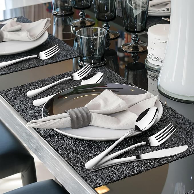 60 Piece Silverware Set for 12, Heavy Duty Stainless Steel Flatware Utensils Cutlery Set Including Steak Knife Fork and Spoon, Dishwasher Safe,Gift Package for Wedding Housewarming