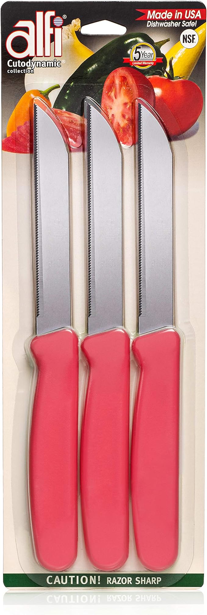 Alfi All-Purpose Knives Aerospace Precision Pointed Tip - Home And Kitchen Supplies - Serrated Steak Knives Set | Made in USA (Strawberry Pink)