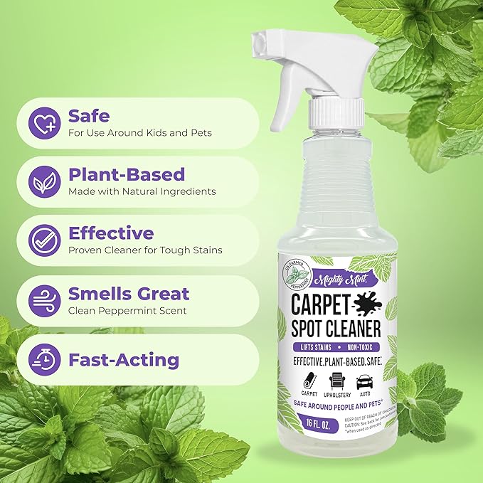 Mighty Mint Carpet Spot Cleaner, Spray to Remove Carpet Stains Instantly, Natural Peppermint Scent, 16oz