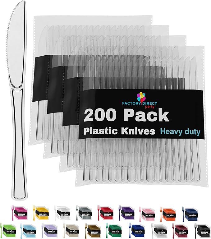 Party Solids Clear Plastic Knives 200 Pcs Clear Knives Disposable Utensils Heavy Duty Plastic Cutlery Set Disposable Cutlery Sets Flatware Sets Silverware Set Party Supplies & Party Tableware