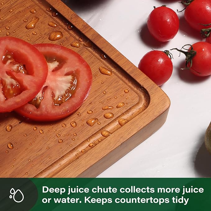 Extra Large Cutting Board, Wood Cutting Boards for Kitchen, Thick Chopping Board with Deep Juice Groove and Handles, Wooden Charcuterie Board for Meat, Turkey, fruit and cheese. (20x15x1 inch)