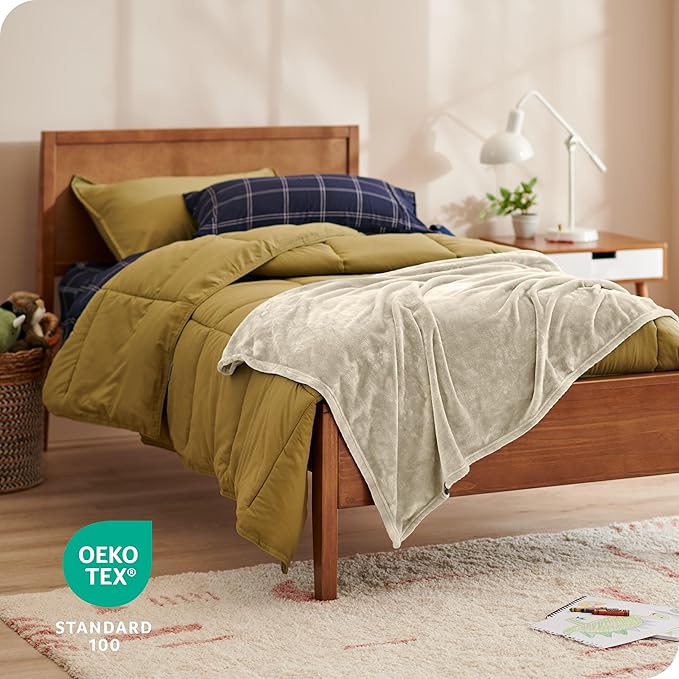 Bare Home Fleece Blanket - Kid Size - Ultra-Soft Lightweight for Bed, Sofa, and Couch - Luxury Microplush - Cozy Warm Blanket (Kid, Oyster)