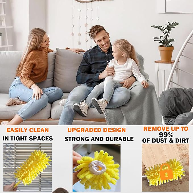 Duster Refill for Swiffer Duster, Reusable Duster Refill Compatible with Swiffer Hand Duster, 360° Heavy Duty Washable Microfiber Dusters for Cleaning, 6 Pack & 1 Handle, Yellow