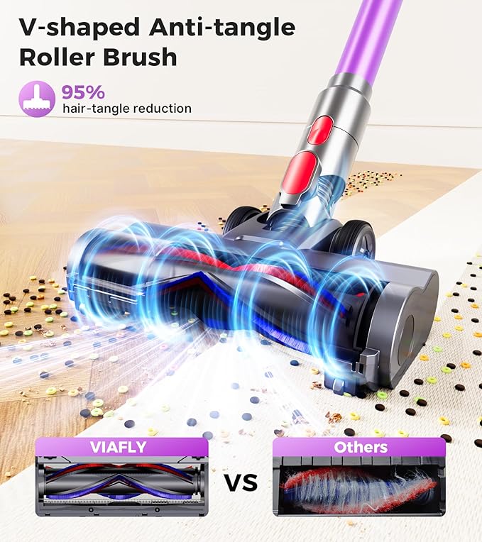 Cordless Vacuum Cleaner, Upgraded 550W 45Kpa 60Mins Vacuum Cleaners for Home, Anti-Tangle Stick Vacuum with Self-Standing, LED Display, 8-in-1 Wireless Vacuum for Carpet Pet Hair Hardfloor