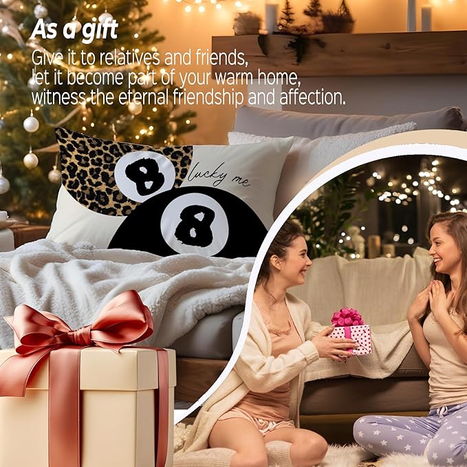 Leopard Star Lucky 8 Ball Throw Pillow Covers 20x12, Cheetah Print Room Decor, Trendy Funky Y2K Leopard Print Decorative Pillow Covers for Girls Room Dorm Apartment Home