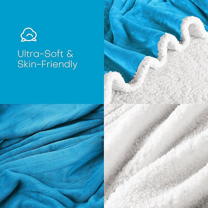 Electric Heated Blanket Full Size 72"x84" - Microplush & Sherpa Fabric Dual-Sided, 6 Heat Settings & 1-10 Hours Auto Off, Soft Warming Throw for Home or Office, Machine Washable, Ocean Breeze Blue