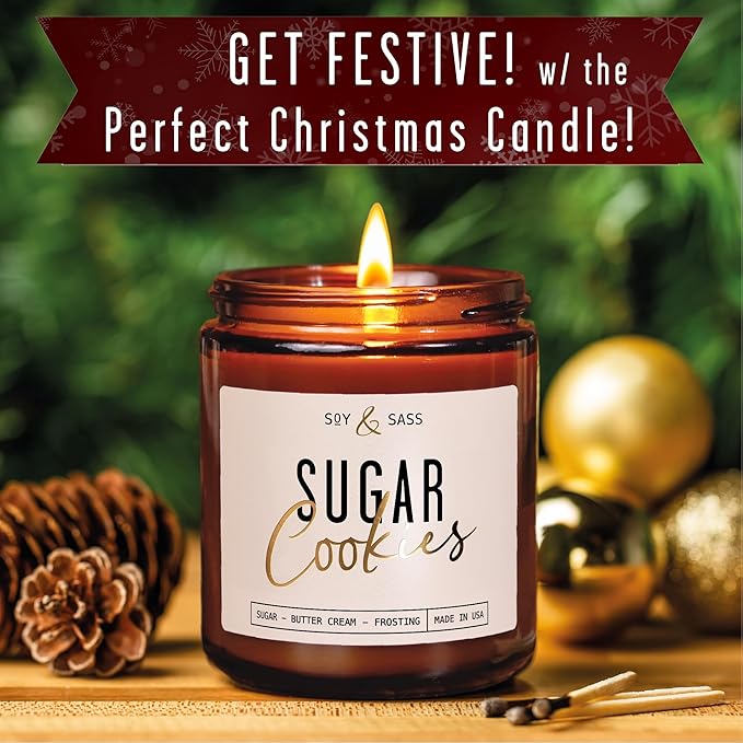 Sugar Cookie Candle, Cookie Candle – ‘Sugar Cookies’ Soy Candles, w/Sugar, Butter & Vanilla - Infused with Essential Oils I Christmas Candles I 9oz, 50 Hour Burn, Handmade in USA