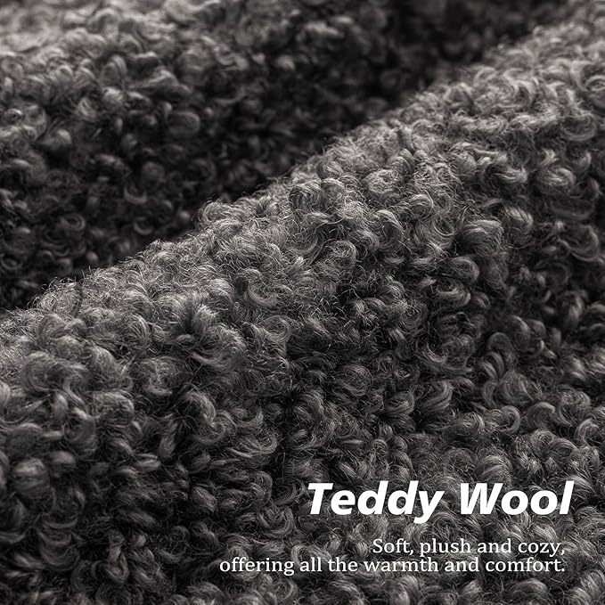 Foindtower Set of 2 Curly Teddy Wool Pillow Covers Decorative Boucle Textured Lumbar Throw Pillow Faux Fur Sherpa Pillowcases Sheepskin Fuzzy Cushion Case for Sofa Bedroom Car 12"x20" Dark Gray