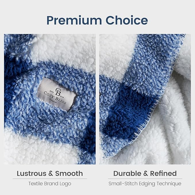 Cozy Bliss Luxury Sherpa Throw Blanket for Couch, Premium Reversible Buffalo Plaid Thick Throw, Warm Cozy Soft Blanket for Home and Gifts (Navy Blue, 60" x 80")