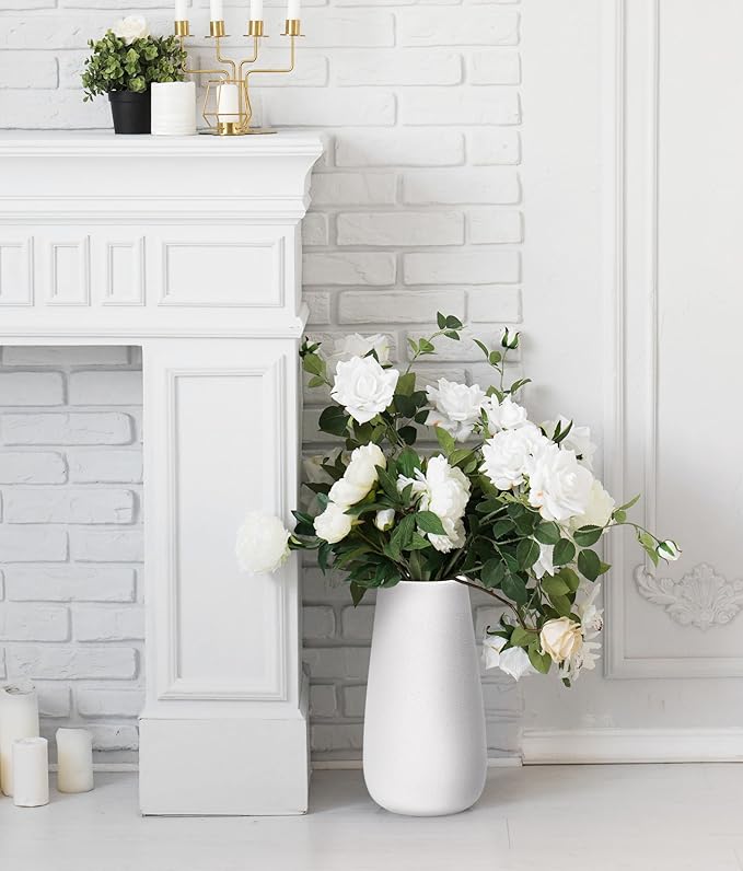 D'vine Dev 12 Inch Ivory Elegant Oval Ceramic Vase for Flowers, Home Décor Vase with Design Box, VS-LD-C-2