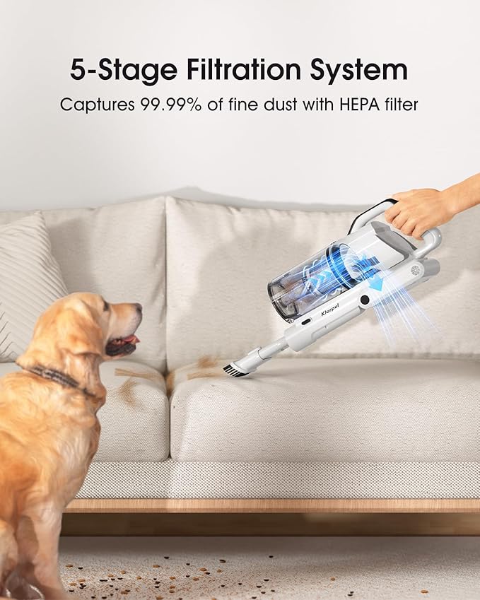 Cordless Vacuum Cleaner, 580W 48KPA 65Mins Runtime Fast Charging Vacuum Cleaner, Self-Standing LED Light Touch Screen Stick Vacuum for Home Light Weight,for Pet Hair/Carpet/Floor, White