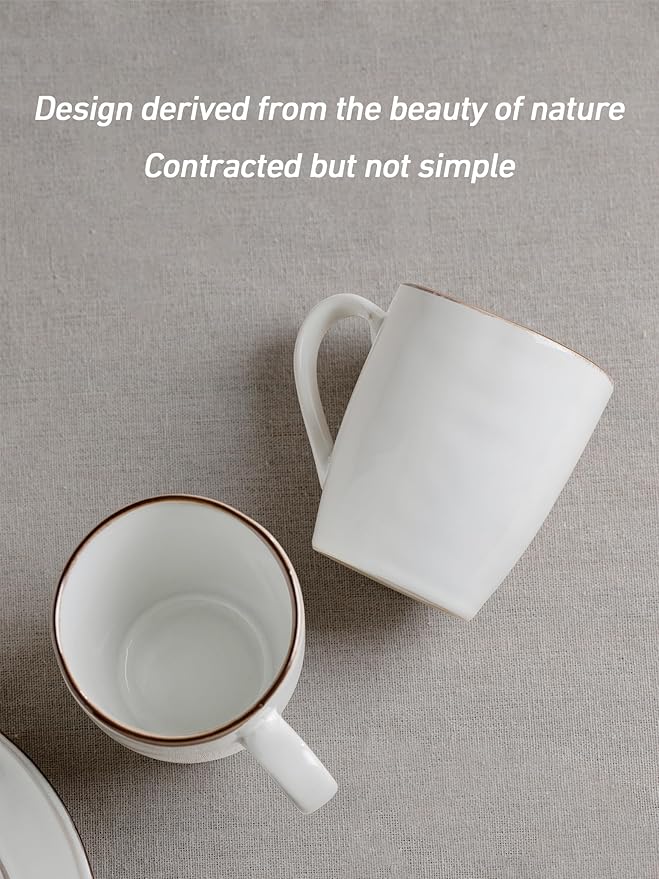 famiware Aurora Coffee Mugs, 14oz Mug Set of 4, Stoneware Mug, Cups for Kitchen, Cappuccino, Latte, Reactive Glaze, Microwave Safe, Scractch-resistant, Pearl White