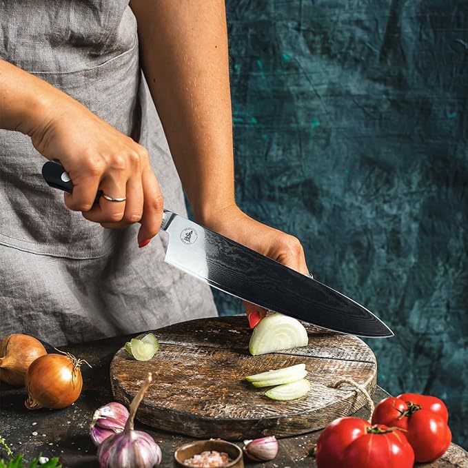 Damascus Chef Knife 8" - VG10 Super HC Steel, 67 Layers, Military G10 Handle, Ergonomic Design for Precision Cuts