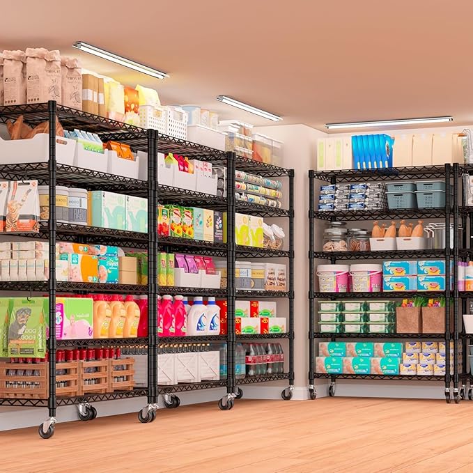 PrimeZone 6 Tier Wire Shelving with Wheels,Metal Shelf Heavy Duty Adjustable Kitchen Storage Shelves Unit, Pantry Organizer Rack Rolling for Garage Closet Laundry 36" W x 16" D x 79" H 2 Pack