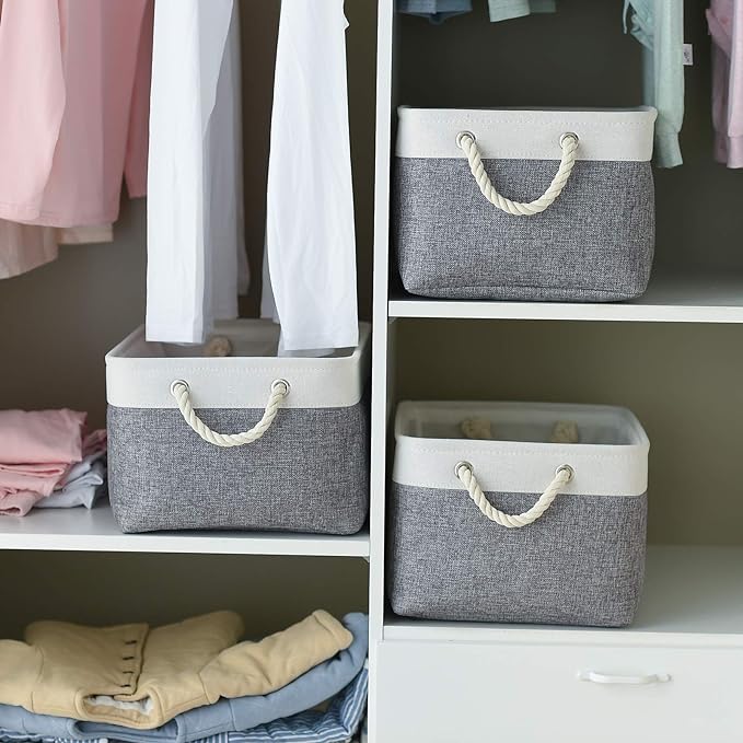 Storage Basket 16x12x8 inch Fabric Sturdy Canvas Storage Bins Organizer with Handles for Clothes and Storage Foldable Storage Boxes Cubes
