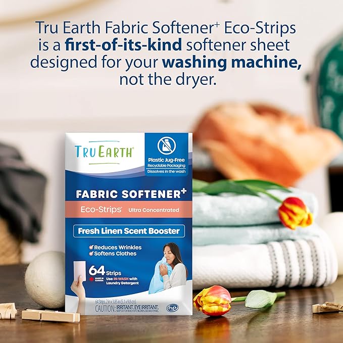 Tru Earth Fabric Softener Strips for Washing Machine, Alternative to Fabric Softener Liquid and Pods, Fresh Linen Scent Booster, Up to 128 Loads Per 64-Count