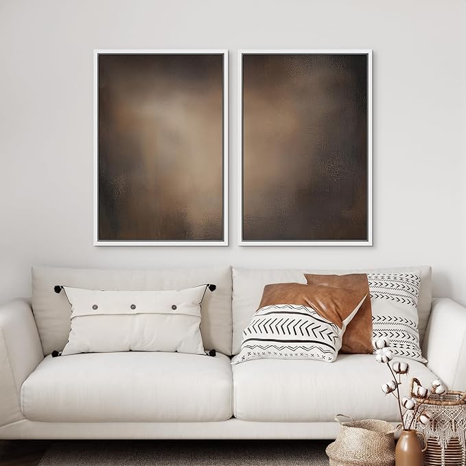 SIGNFORD Framed Canvas Print Wall Art Set Darkened Metallic Texture in Brown Tones Industrial Style Abstract Illustrations Modern Art Decorative for Living Room, Bedroom, Office - 16"x24"x2 White