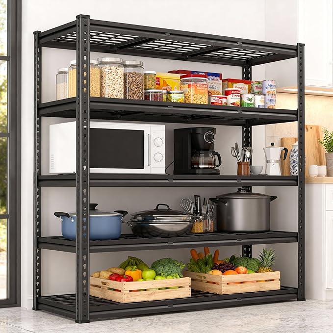 REIBII 48" W Garage Shelving 2800LBS Garage Storage Shelves Metal Shelves 5 Tier Adjustable Shelving Unit for Warehouse Basement Pantry 48.2" W X 17.8" D X 72.2" H