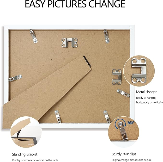 8.5x11 Diploma Frame with Tempered Glass, Multi Certificate 8.5 by 11 Photo Frame Bulk for Wall or Tabletop Display(White, 1 Pack)