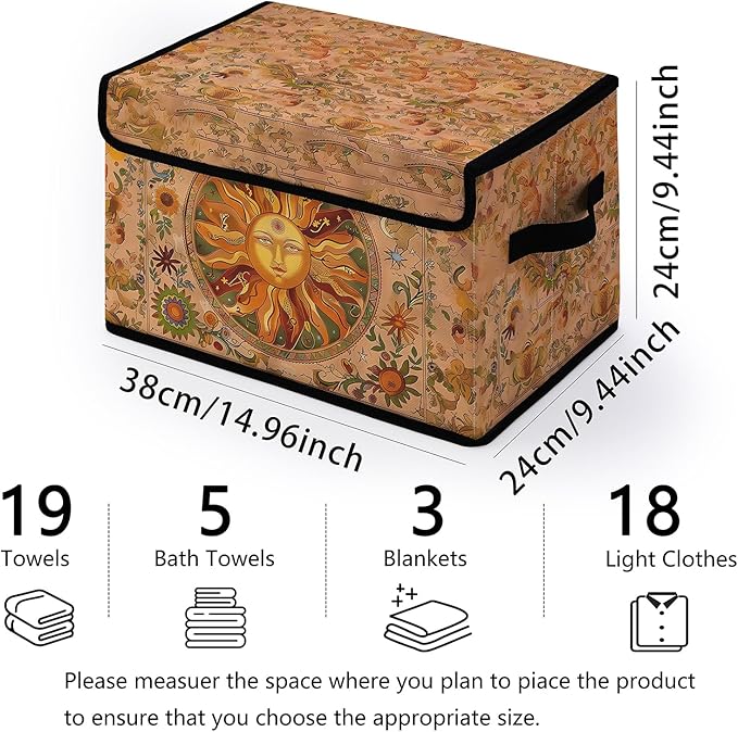 Stackable Clothes Storage Bins with Lids,Closet Organizers Fabric Box for Home and Office,Blanket Clothes Organizers,Under Bed Storage Containers 3 Pack(Sun).