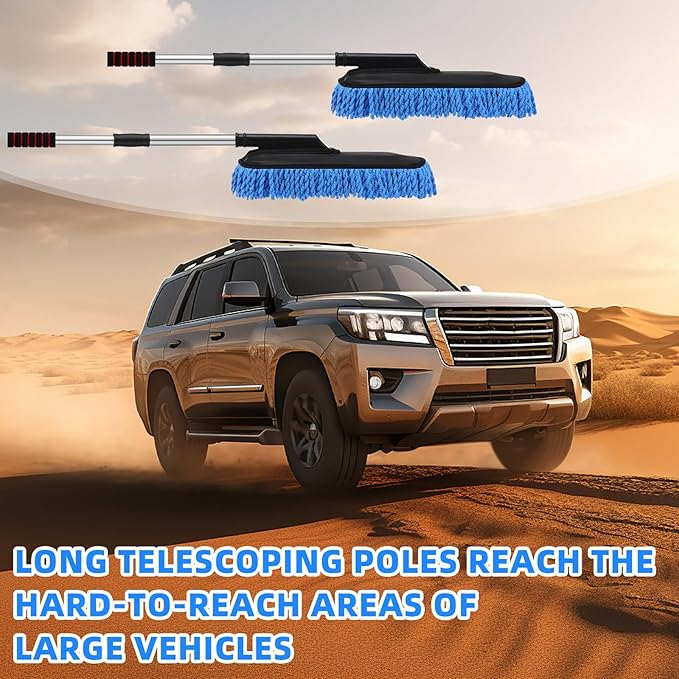 Tanlade 2 Pack Microfiber Car Duster Exterior Scratch Free with Extendable Handle Soft Car Duster Kit for Cleaning Dust Brush Set for Exterior Interior Cleaning Tools (Blue)