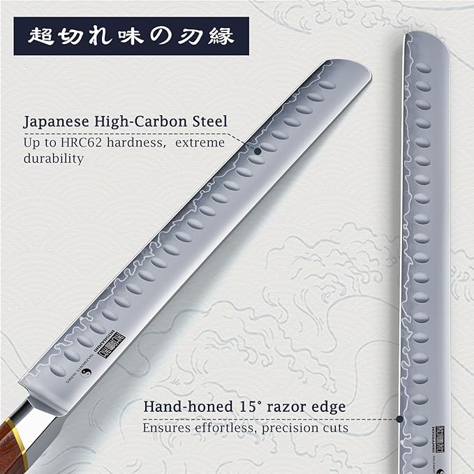 HOSHANHO Brisket Knife 12 Inch, Japanese High Carbon Steel Carving Knife for Meat Cutting and BBQ, Razor Sharp Slicing Knives with Ergonomic Handle & Gift Box