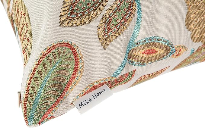 Mika Home Set of 2 Jacquard Tropical Leaf Pattern Oblong Throw Pillow Covers Accent Pillowcase 12X20 Inches,Teal Cream