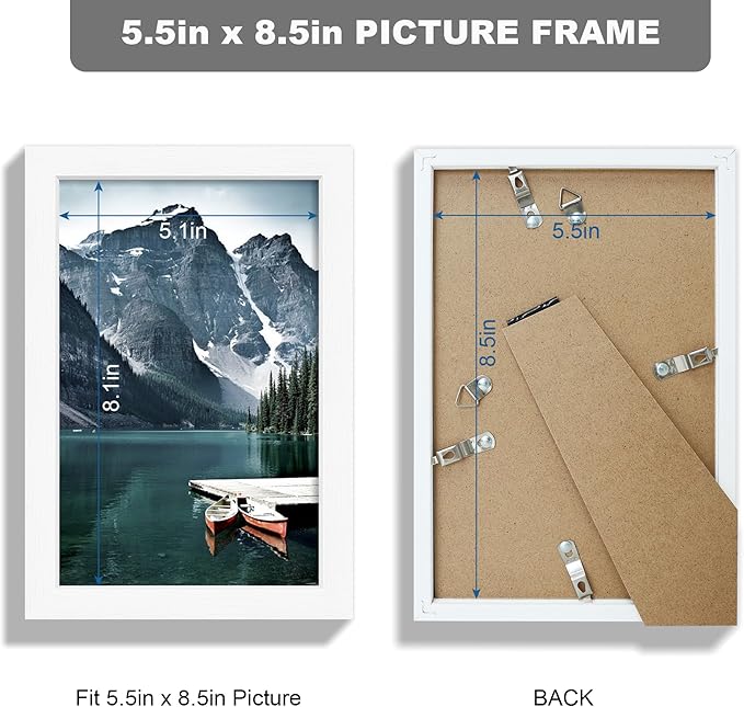 5.5x8.5 diploma Frame - Made of Real Glass and White Wooden Frame, 5.5 by 8.5 Photo for Wall or Tabletop Display, 1 Pack