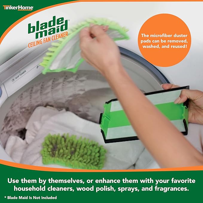 Blade Maid Microfiber Ceiling Fan Blade Cleaner Pads | Reusable Duster Replacement Pads for Blade Maid with Extendable Pole, Wall Duster, Removes Cobwebs | Size 4.9" x 7.7" (Pack of 2)