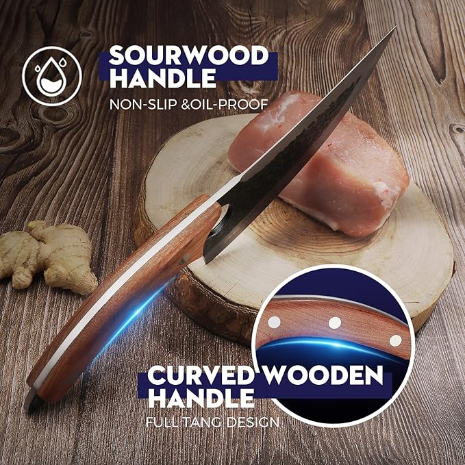 Huusk Knife Japan Kitchen Upgraded Viking Knives with Sheath Hand Forged Butcher Knife for Meat Cutting Japanese Cooking Chef Knives Sharp Meat Cleaver for Outdoor Camping, BBQ