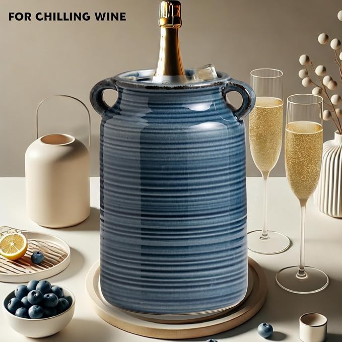 Ceramic Rustic Distressed Blue Flower Vase for Centerpieces, Kitchen, Office or Living Room (5.9''x8.6'')