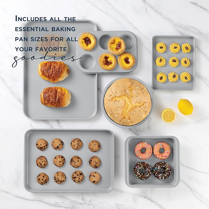 Country Kitchen Nonstick Stackable Bakeware Set - Deluxe Heavy Duty, Durable, Easy Release Baking Set, Denim, 13 Pcs