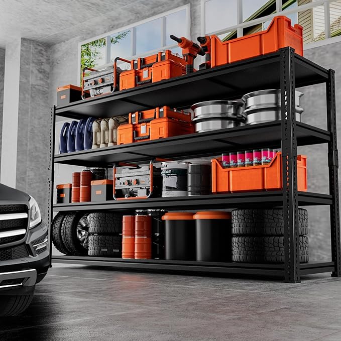 Storage Shelves Heavy Duty, 60" L x 24" W x 78" H Garage Storage Shelves Unit Loads 2960LBS, 4-Tier Adjustable Metal Industrial Utility Shelf Rack for Kitchen, Laundry Room, Warehouse, Basement