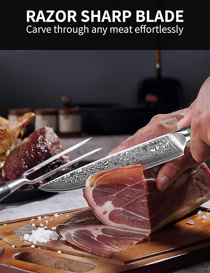 Carving Knife - 9 inch Kitchen Meat Cutting Slicing Knife- Xuan Series - VG10 Damascus Steel with Resin Handle (Jade Green)