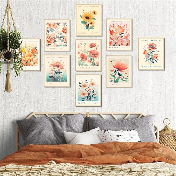 Flower Market Poster Set of 9, Abstract Colorful Floral Wall Decor Art Prints, Vintage Flower Market Poster for Room Aesthetic, Trendy Floral Canvas Gallery Paintings Boho Wall Art Decor for Bedroom Bathroom(8x10inch, Unframed)