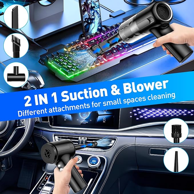 Handheld Car Vacuum Cleaner, 9000Pa Hand Held Vacuum Portable Cordless,2 in 1 Air Duster and Mini Vacuum Cleaner with LED Light, 120W High Power Small Vacuum for Car, Home, Office, Pet(Black)